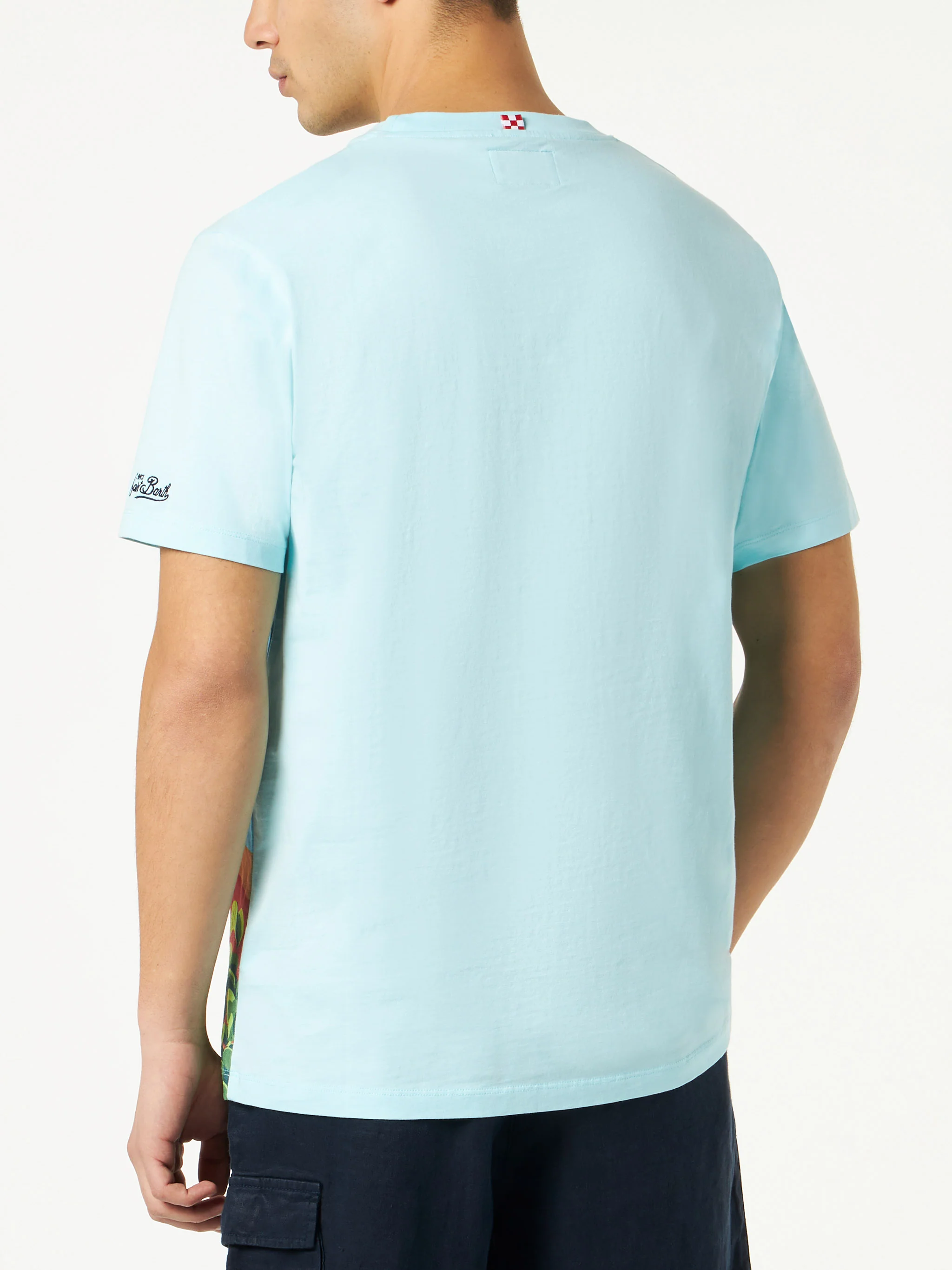 Heren katoenen T-shirt met print van een ansichtkaart van Saint Barth