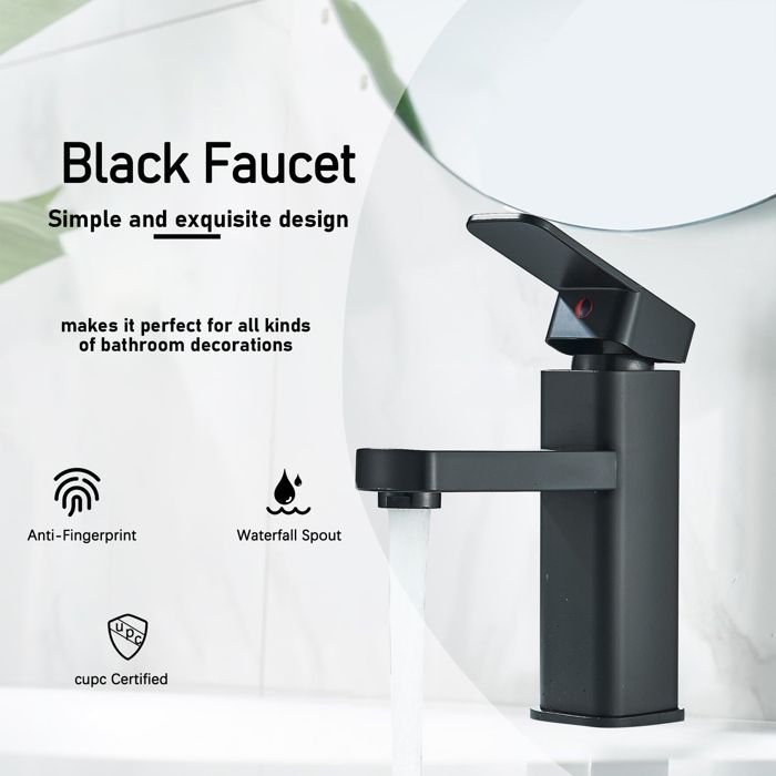 Rubinetto da bagno nero, miscelatore monocomando per lavabo, rubinetto moderno con erogazione di acqua calda e fredda, G3/8