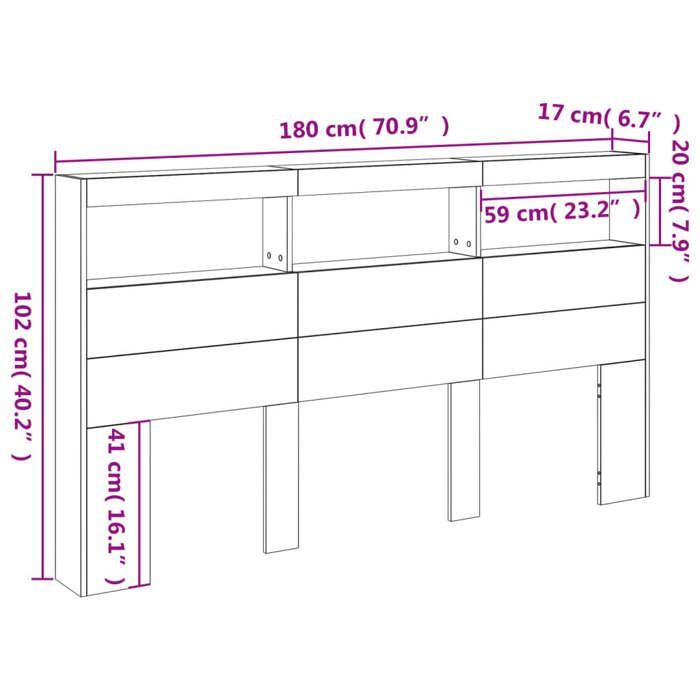 vidaXL Armoire Tête de Lit avec LED, Tête de Lit avec Compartiment, Meuble de Rangement Chambre à Coucher, Accessoire de 839210