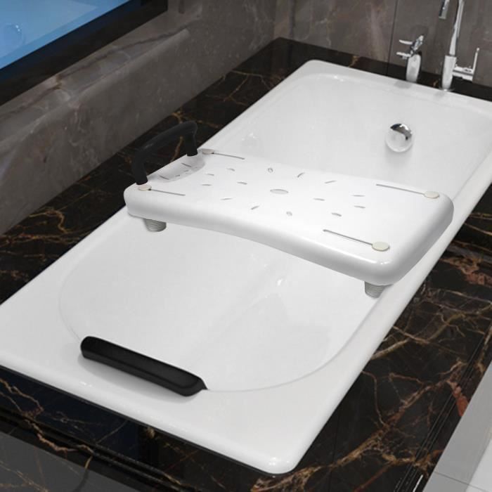 Aufun Planche de bain 70 cm de long, planche de siège de bain avec poignée, chaise pour salle de bain (poignée noire)