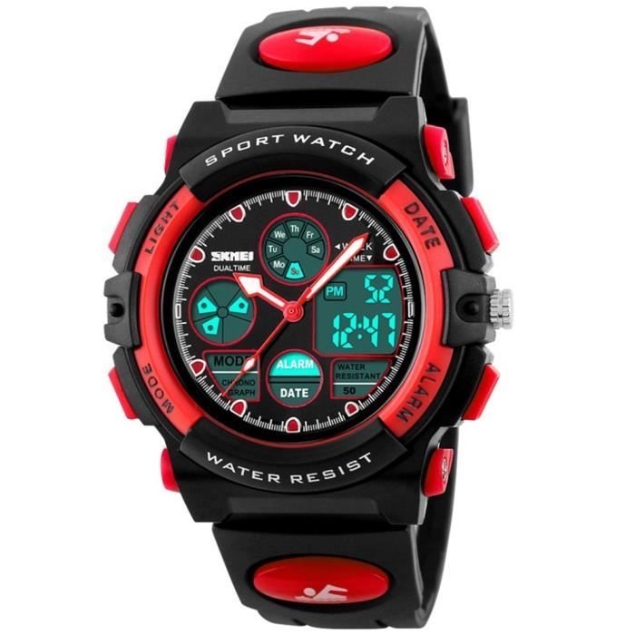 Orologio sportivo per ragazzi e ragazze, impermeabile, con cinturino digitale - Nero e rosso