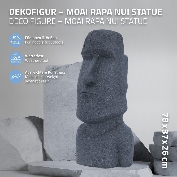 Sculpture statue pierre moulée lave gris île de Pâques figurine déco jardin
