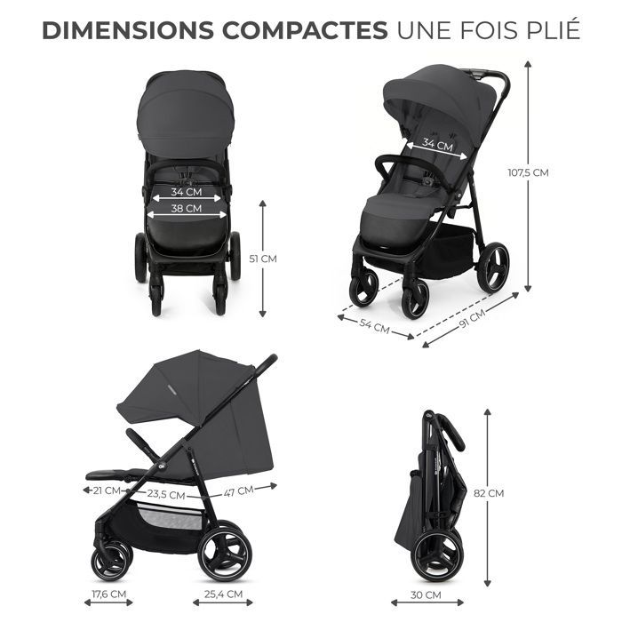 Poussette Kinderkraft Trig 3 Gris pliable d'une main