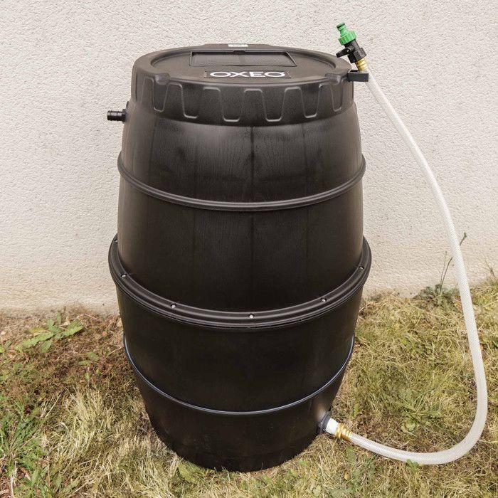 Tanque semirrígido para la recolección de agua de lluvia - 170 L - Cilindro resistente a las heladas - Manguera - Kit de perforación - Rebosadero