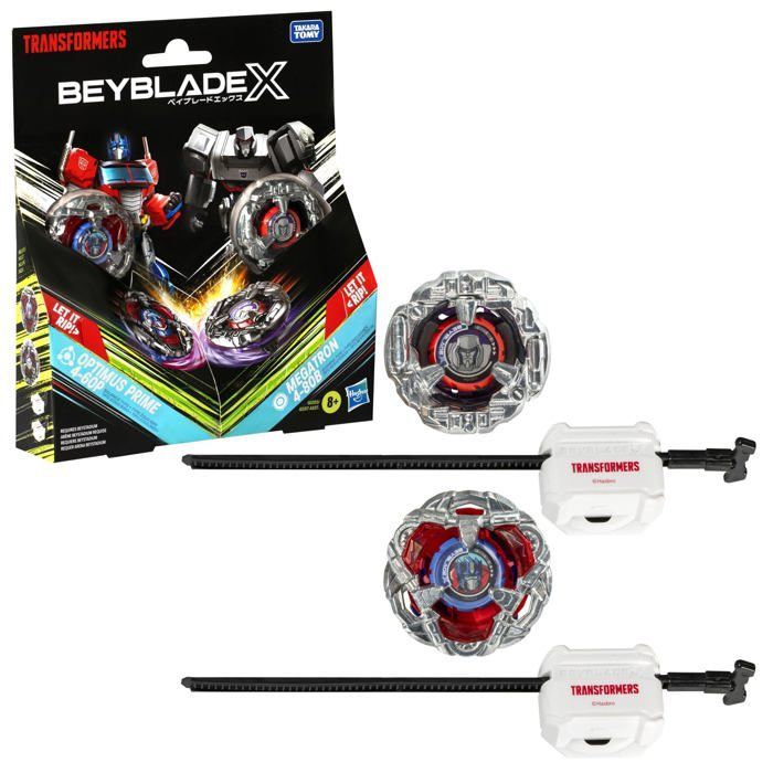 Multipack - Hasbro - Beyblade X Transformers - Optimus Prime 4-60P - Megatron 4-80B - 2 toupies et 2 lanceurs