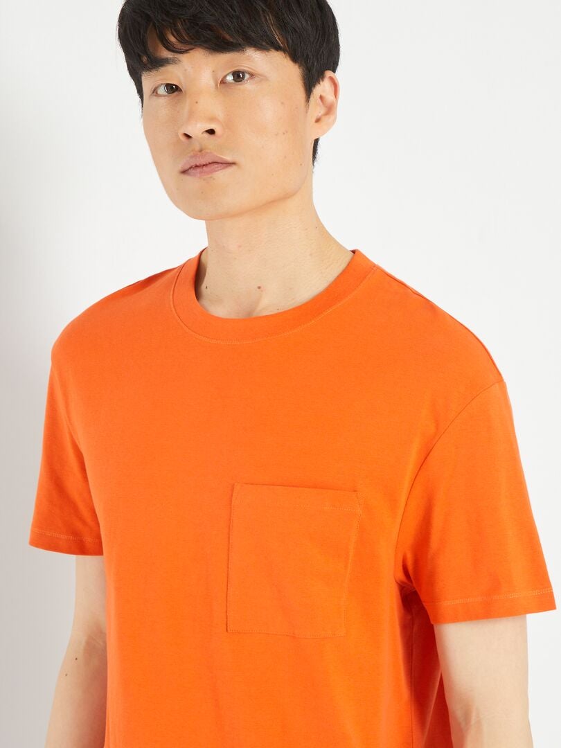 Camiseta de punto holgada con bolsillo - NARANJA