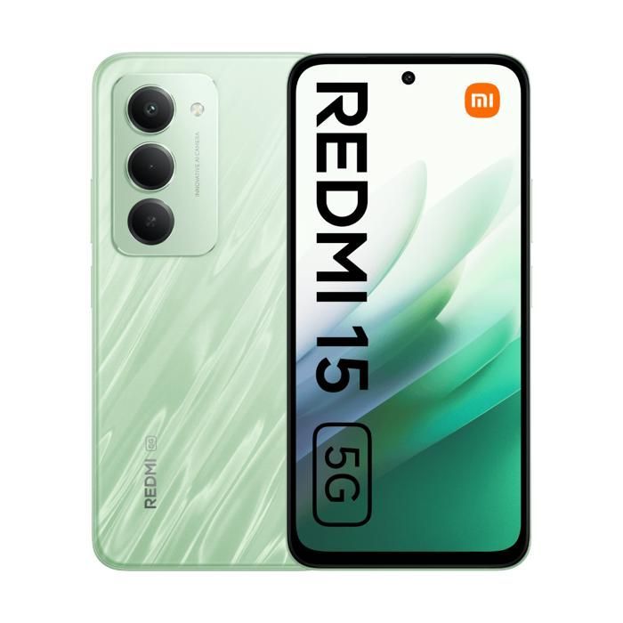 Téléphone mobile - XIAOMI - Redmi 15 5G - 8 Go RAM - 256 Go - Vert (Ripple Green) - Double SIM