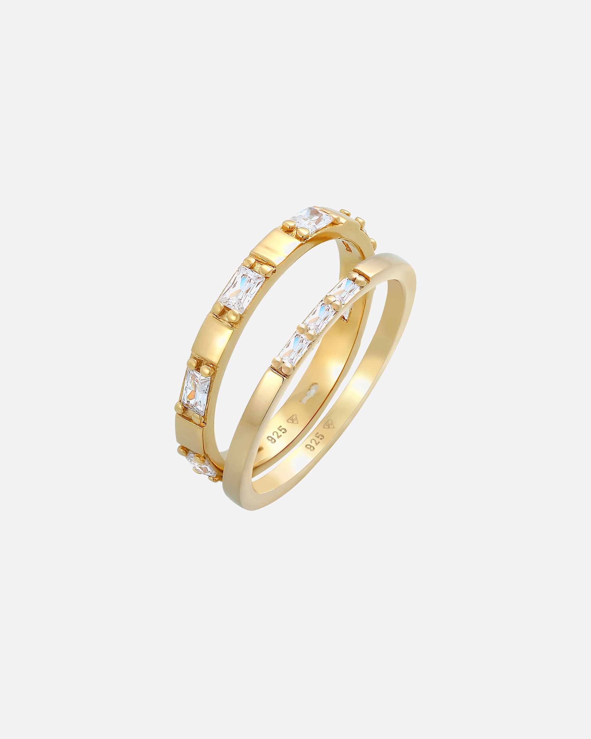 Elli Bague pour femme Duo Baguette Cut scintillante avec cristaux de zirconium en argent sterling 925 plaqué or