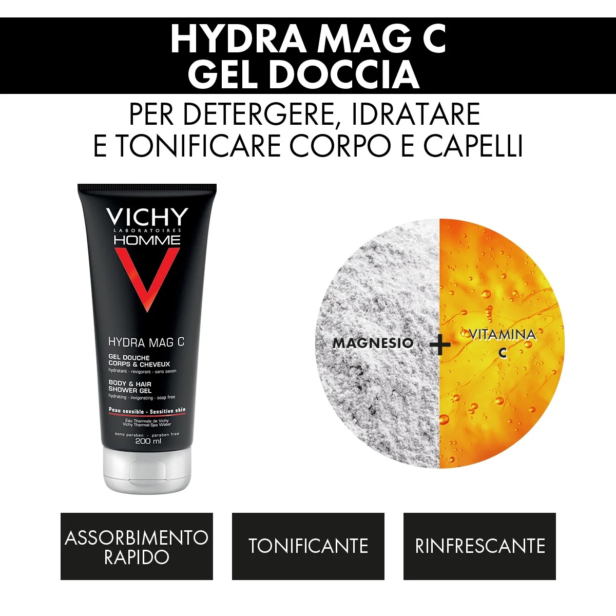 VICHY Vichy Homme Kerstcadeauset 2023 Hydra Mag C douchegel + Sensi Shave scheerschuim