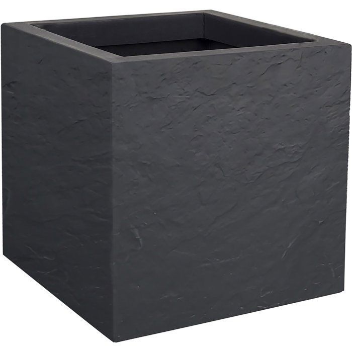 Vaso quadrato per fiori - EDA - Volcania Up - 21 L - Interno/Esterno - Decorazione effetto pietra - 29,5 x 29,5 x H. 29,5 cm - Grigio antracite