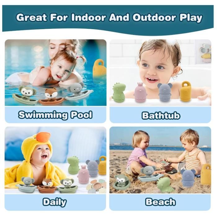 Juguetes de baño para bebés, juego de 16 juguetes de silicona que lanzan agua, juegos de baño de animales para bebés, juguetes para la playa o exteriores, juguetes