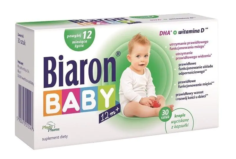 Biaron Baby, DHA + Witamina D dla dzieci od 12. miesiąca życia, Krople wyciskane z kapsułki
