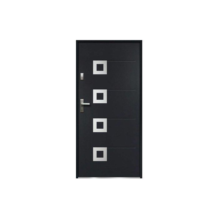 Puerta de entrada de acero con detalles en acero inoxidable, 207 cm de alto x 100 cm de ancho, acabado antracita - 55 mm de espesor - apertura a la derecha - TIFANA