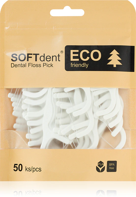 Palitos de dente SOFTdent ECO com fio dental.