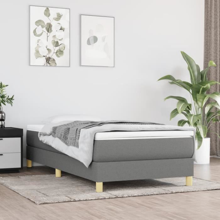 Base de cama de muelles KEENSO - Gris oscuro - 80x200 cm - Tejido de poliéster - Alta calidad