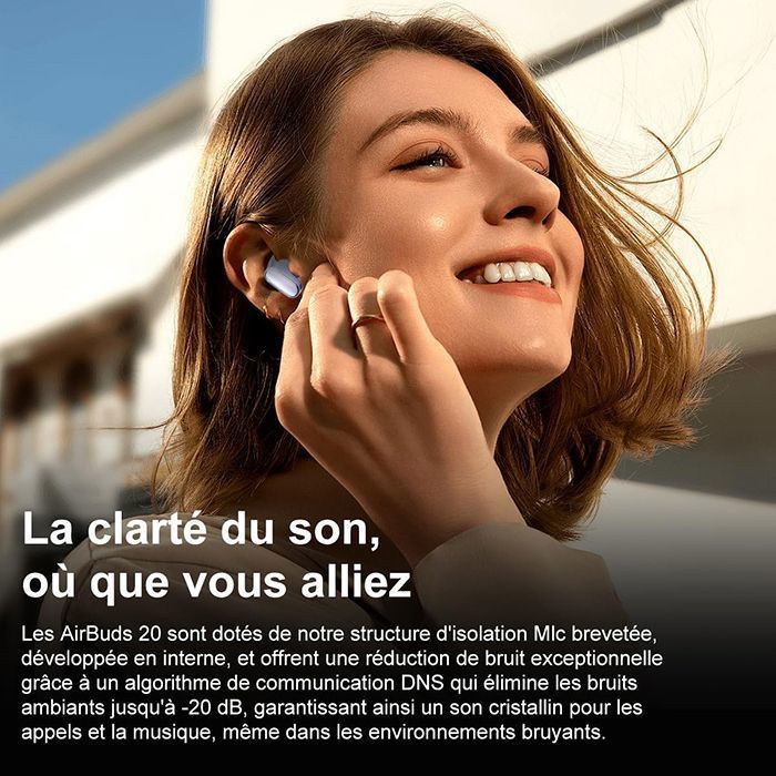 Blackview AirBuds 20 — Täysin langattomat nappikuulokkeet, Bluetooth 5.4, DNS-melunvaimennus, 400 mAh, IPX4, valkoinen