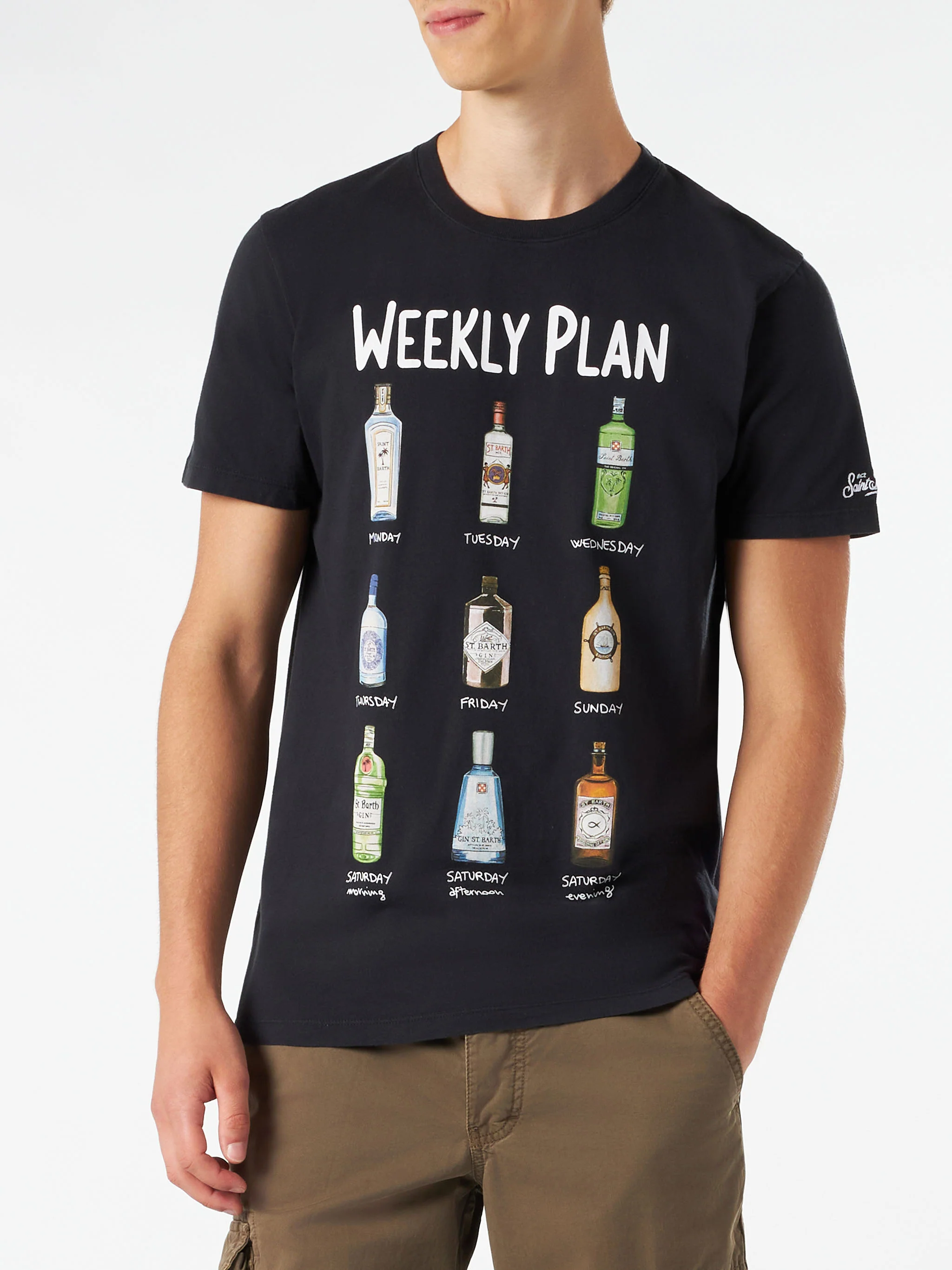 Heren T-shirt van katoen met vintage look en cocktailprint.