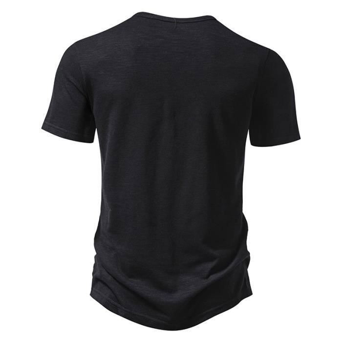 T-shirt Henley da uomo estiva, vestibilità regolare, leggera, scollo a V - INSFITY - Nera