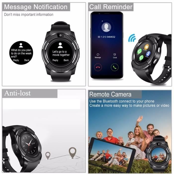 Smartwatch da uomo V8 - YASSUO - Bluetooth Sport - Fotocamera, slot per scheda SIM, telefono Android