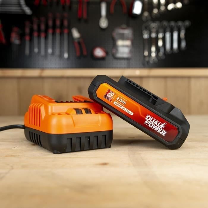 Akku und Ladegerät – Dual Power – POWDP90620 – 2,0 Ah 20 V Akku und 2 A Ladegerät – Für 20 V Akku-Heimwerkerwerkzeuge