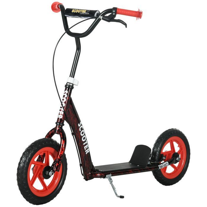 Patinete infantil - AIYAPLAY - Patinete para niños de 6 a 12 años, ruedas grandes de Ø 30 cm, freno, caballete - acero - rojo