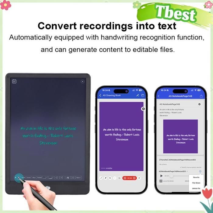 Tbest Smart Drawing Tablet, Electronic Writing Board with Pen, Bed Linen
