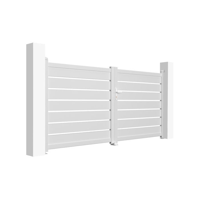 Conjunto de puerta batiente y puerta peatonal - Casanoov - VOGEL - 3 m de altura / Puerta peatonal 1 m de altura - Blanco - Aluminio
