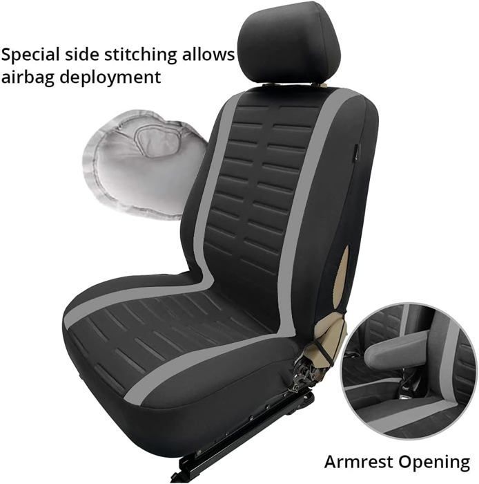 Funda para asiento de coche, ajuste universal para la mayoría de camiones, furgonetas y autobuses, asientos delanteros 1 + 2 (3 asientos), gris.