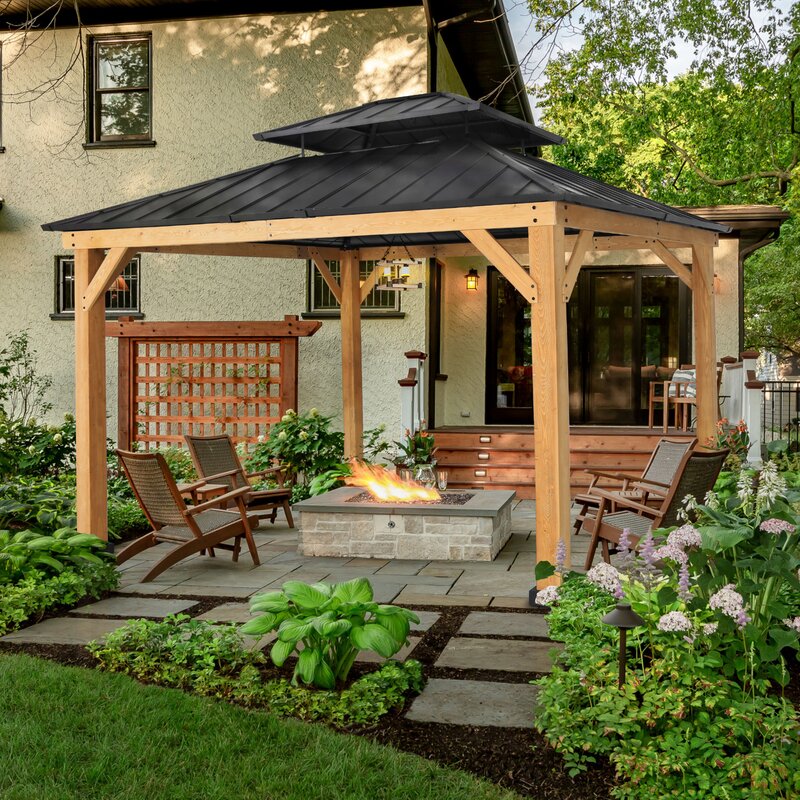 13 Fuß breit x 11 Fuß tief, Gartenpavillon aus Massivholz
