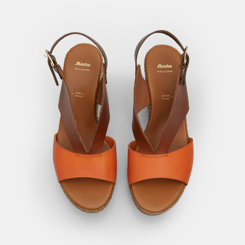 BATA Damsandaler med kil, 8 cm i läder