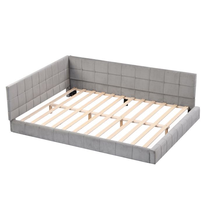 MEUBLIV Upholstered Daybed 140x200cm Adult Bed with Slatted Base, Velvet, Grey