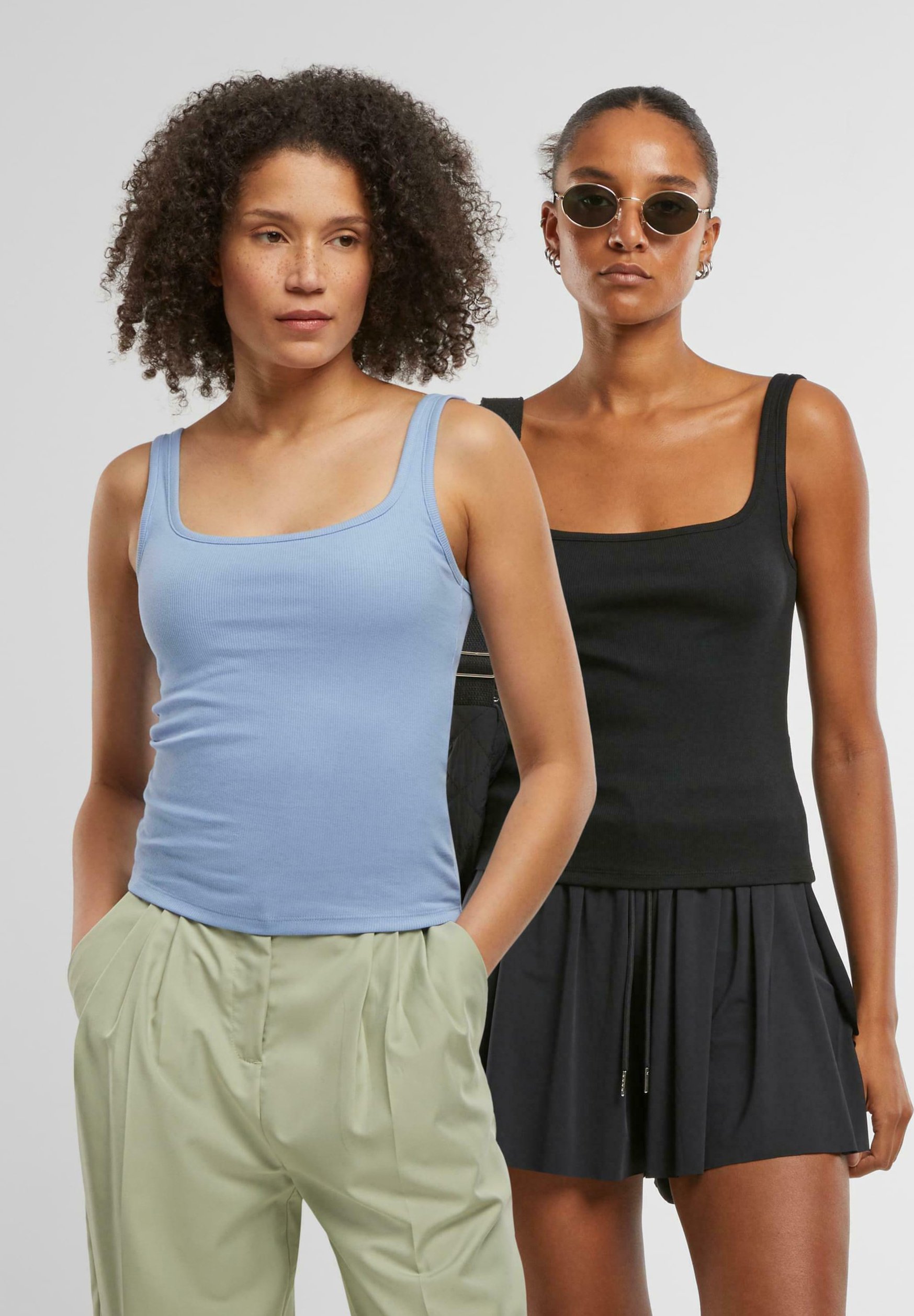 Urban Classics WIDE NECK 2-PACK - Top - black powderblue