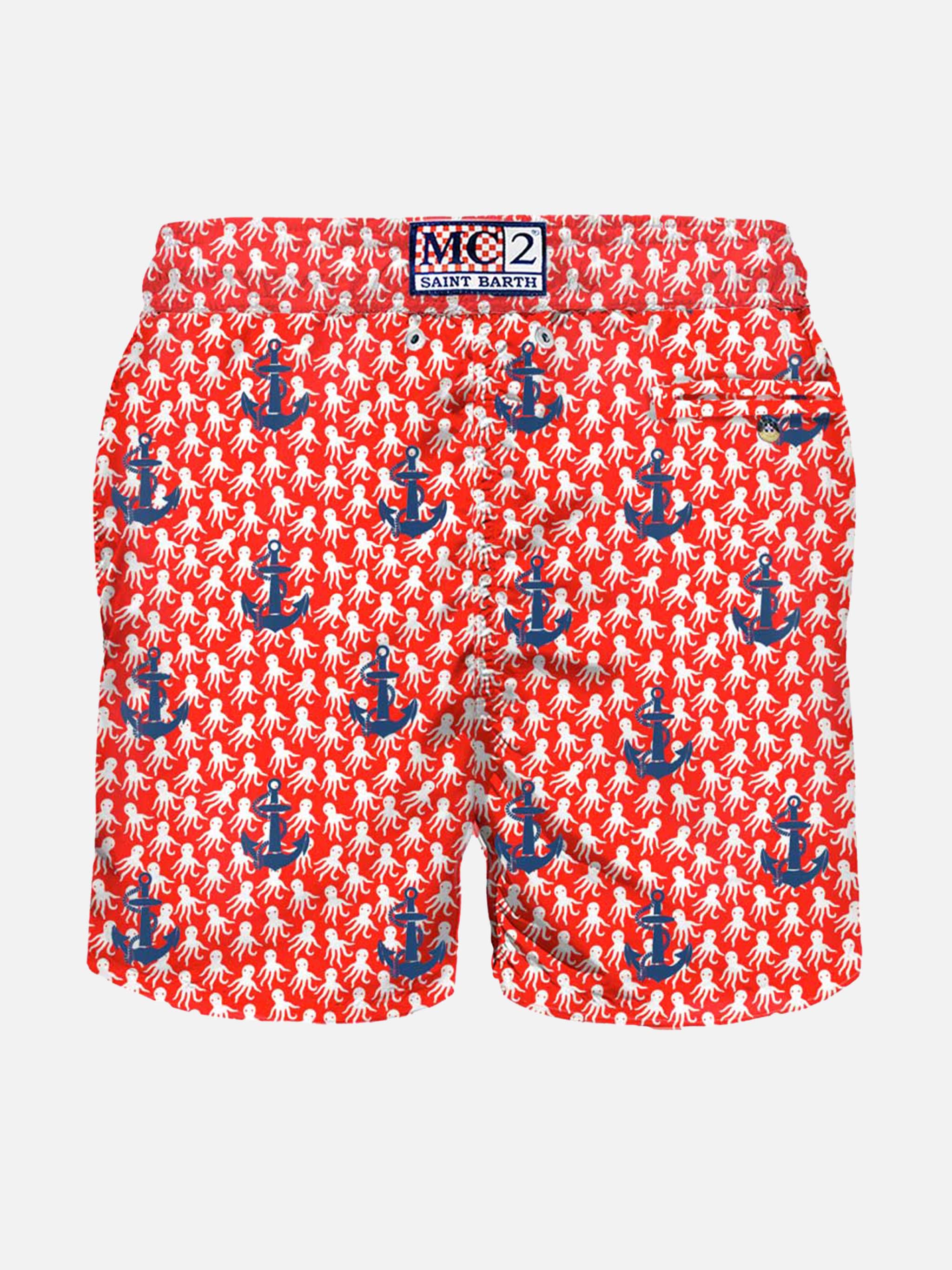 Costume da bagno da uomo in tessuto leggero con ricamo ancore