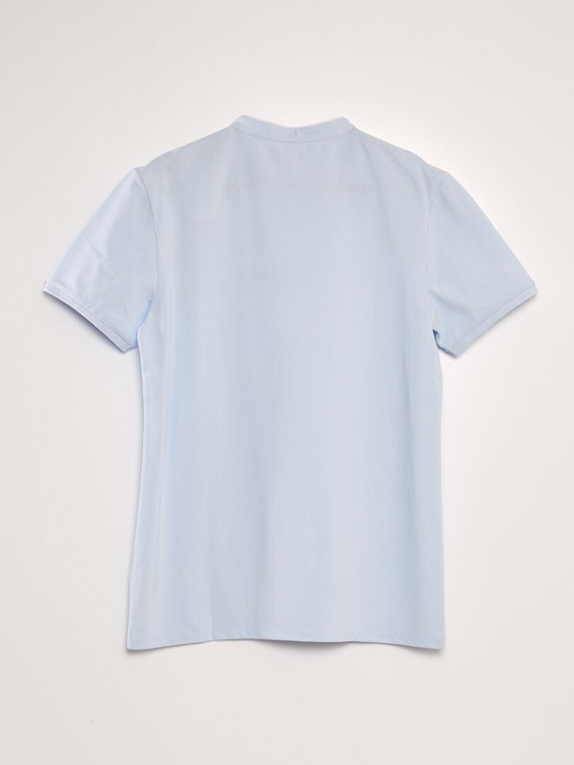 Camisa polo em piqué de algodão com gola mandarim - AZUL