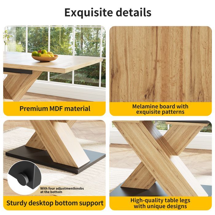 Mesa de comedor extensible de 119-158,5 x 80 cm, de madera con patas ajustables, para 6 a 8 personas, MDF, efecto madera.