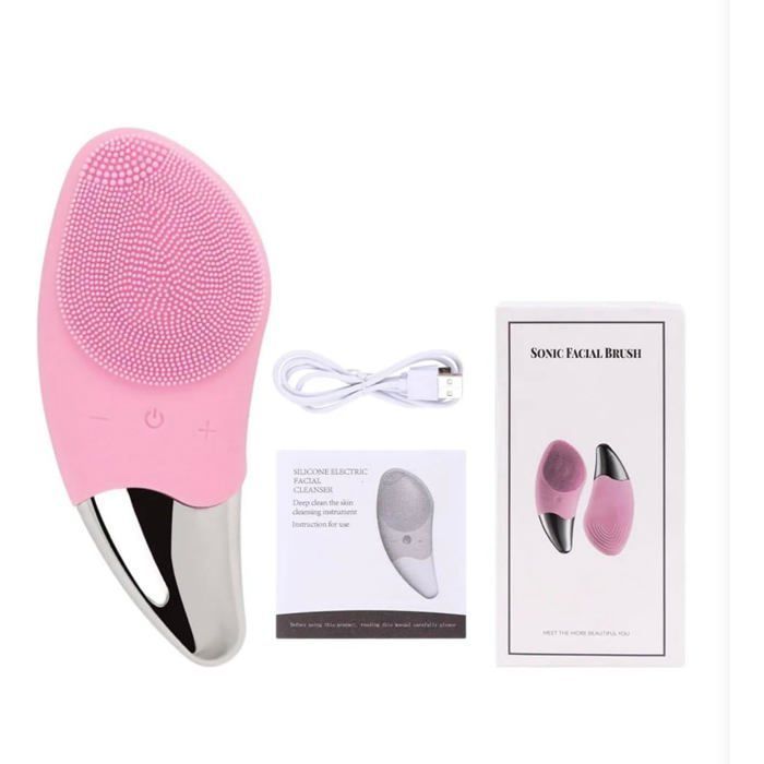 Cepillo de limpieza facial de silicona, dispositivo eléctrico para una limpieza profunda y una piel más suave (rosa)