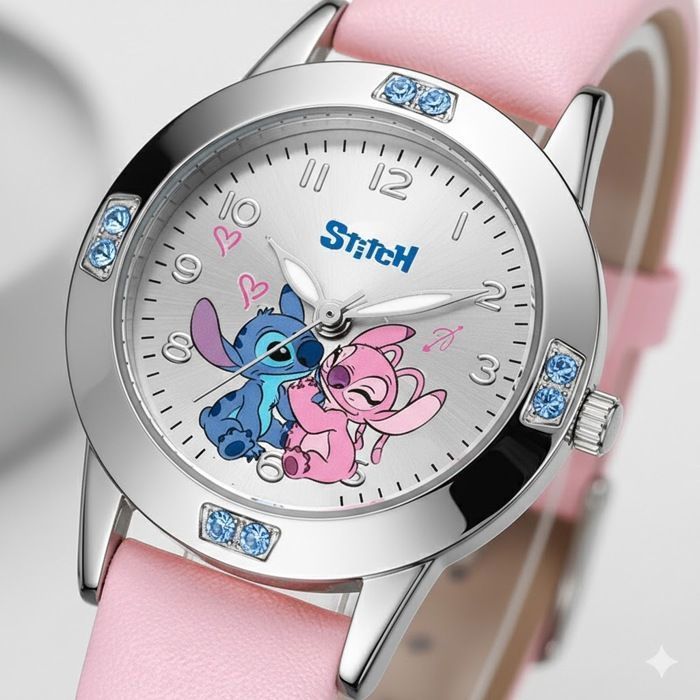 Montre Enfant Stitch & Angel – Montre  Fille Rose Quartz | Bracelet Cuir Végan | Design Disney Officiel