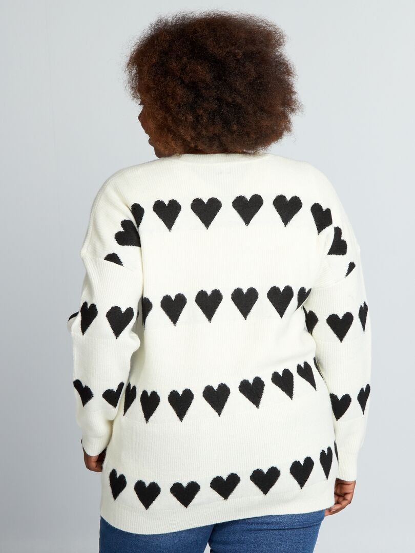 Jersey con efecto lana y estampado de corazones - BEIGE