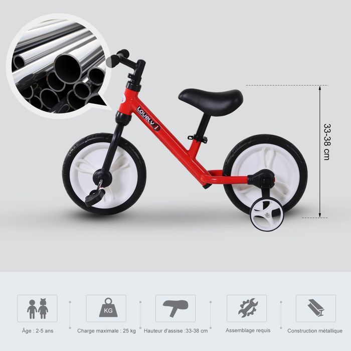 Vélo enfant draisienne 2 en 1 roulettes et pédales amovibles roues 11