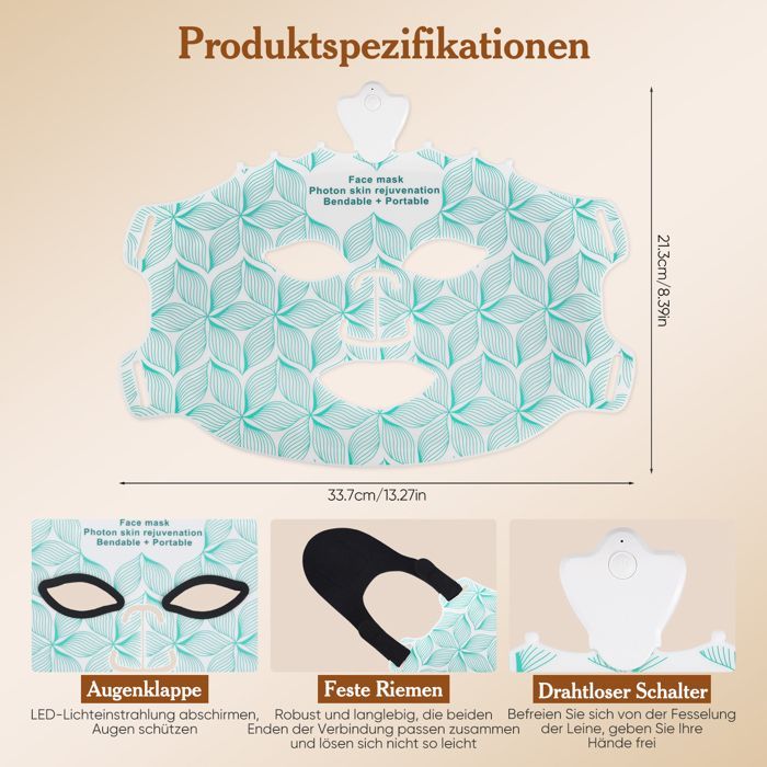 LED-gezichtsmasker voor lichttherapie, zacht siliconen, gezichtsmasker voor lichttherapie voor gezicht en hals, anti-aging, verstevigend