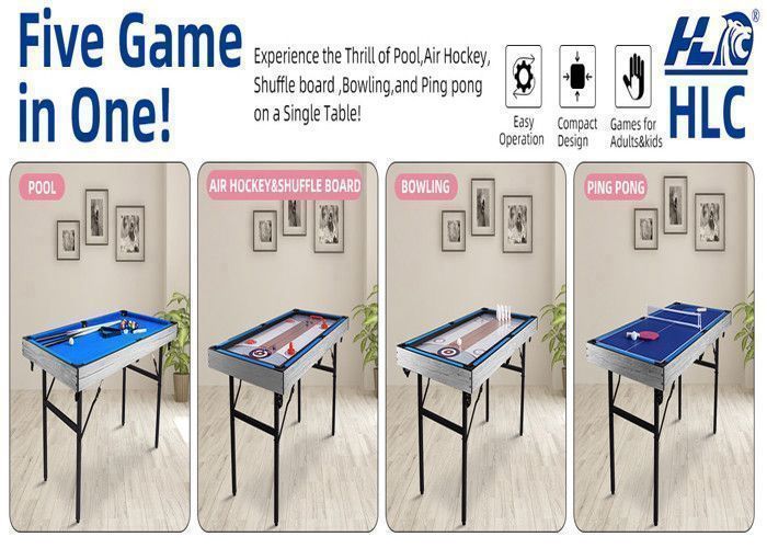 Tavolo da gioco pieghevole multifunzione 5 in 1 HLC: ping pong, shuffleboard, biliardo, bowling, air hockey, 137x68,5x78,5 cm