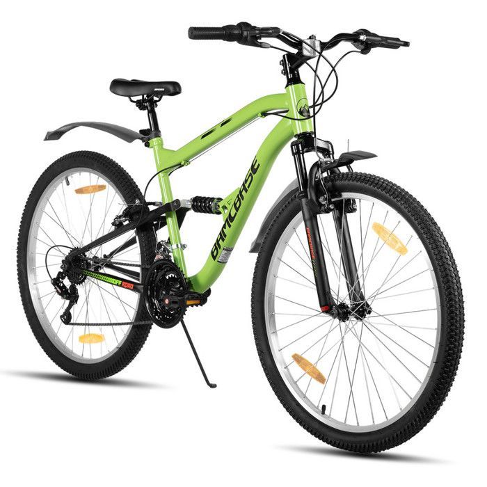 VTT HILAND BAMCBASE - 26 Pouces Double Suspension-Vélo Tout Terrain 18 Vitesses avec Freins sur Jante Avant et Arrière,Unisexe, Vert