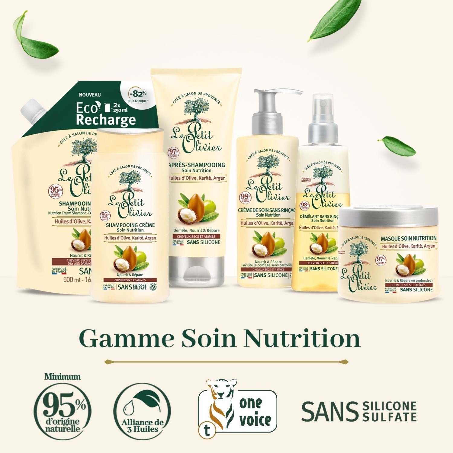 Le Petit Olivier Eco-Recharge Shampooing Crème Soin Nutrition Huiles d'Olive, Karité, Argan