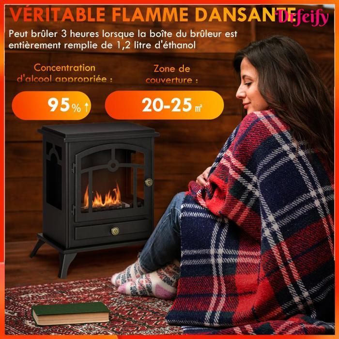 Chimenea de bioetanol independiente - AKOZON - 8571 - Quemador de 1,2 L - Autonomía aproximada de 3 horas - Acero negro