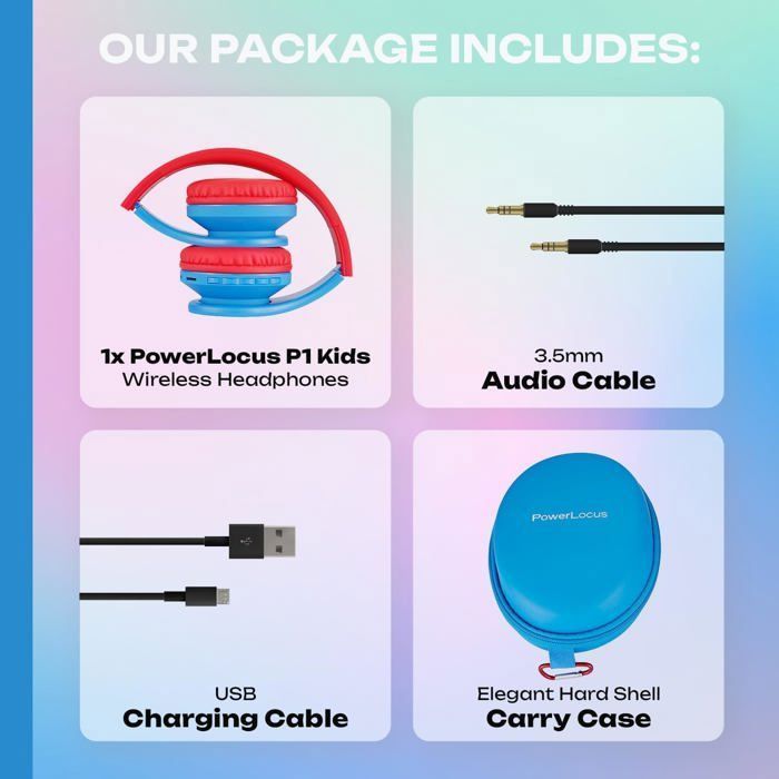 Bluetooth Headphones - POWERLOCUS - Children's - Blue-Red - Foldable - On-ear