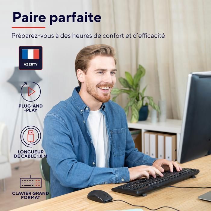 Teclado y ratón - Trust - Taro Pack - AZERTY francés - Resistente a derrames - Silencioso