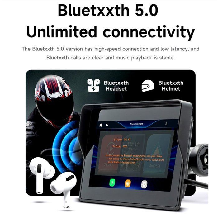 CarPlay inalámbrico portátil para motocicletas y pantalla Android Auto, sistema de navegación para motocicletas, reproductor MP5 con pantalla táctil de 5 pulgadas