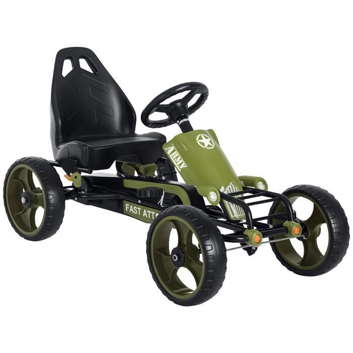 6968 Bicicleta infantil y vehículo tipo kart con pedales, asiento ajustable, freno manual, ruedas traseras de EVA y acero, color verde y negro.