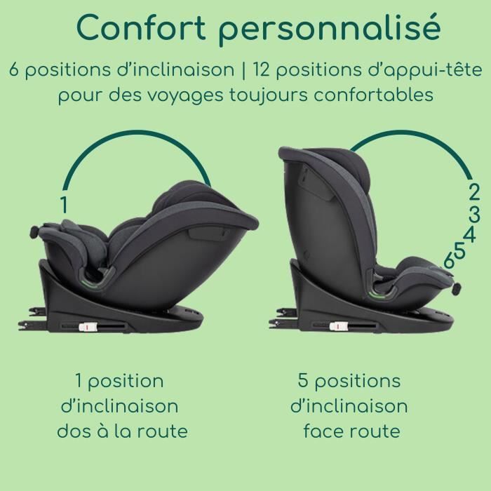 BEBECONFORT EVOLUFIX 360 i-Size konvertibelt svingbart bilsete - Gruppe 0/1/2/3, Isofix - 0 til 12 år (36 kg), 40-150 cm, Tonet svart