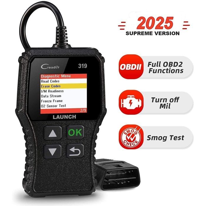 Ferramenta de diagnóstico OBD2 básica LAUNCH CR319 para leitura e eliminação de códigos de falha do motor com teste de sensor O2/EVAP